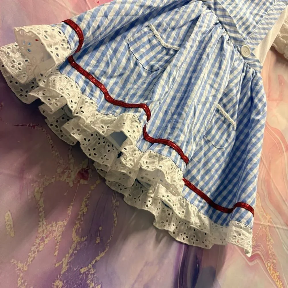 Wizard of Oz Dorothy Blue Gingham Dress Girls L Musical Theater Halloween